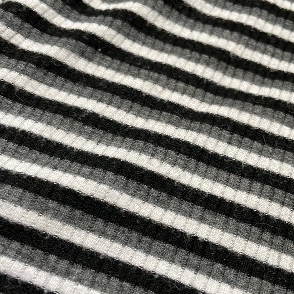Black, White, and Gray striped ribbed fitted tee from Marci